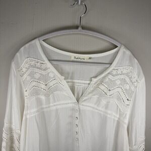 Solitaire Crochet White Rayon Tunic Plus Size 3X Semi Sheer Cover Up Blouse Boho